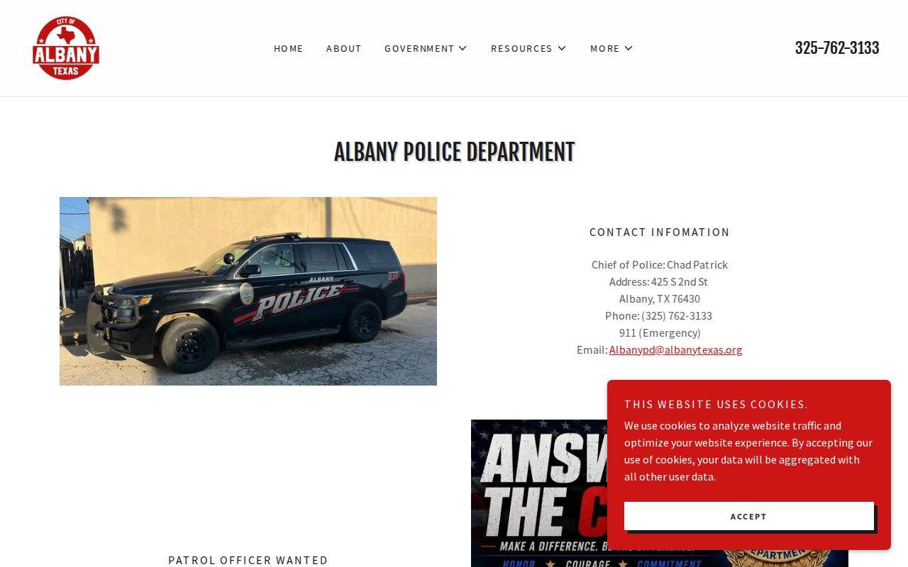 Albany Police Department Shackelford County arrest record contact source